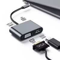 Hub multifonction USB-C 3-en-1 en alliage d'aluminium pour ordinateur portable, téléphone, tablette, avec interfaces 4K HD VGA, USB 3.0, charge PD 100W, conforme RoHS