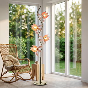 Lampe sur pied florale de luxe, design en métal doré en forme de S, lumière douce et chaleureuse pour salon, chambre à coucher, accent de décoration intérieure - Product Image 1