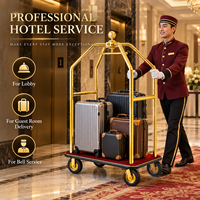 Gold-Diamant-Vogelkäfig-Koffer-Trolley mit Spiegel, goldfarbener Spiegelstahl, roter Teppich, 8-Zoll-Rollen mit leisem Lauf, für 5-Sterne-Hotels
