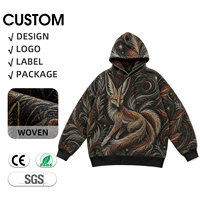 Hoodie Tapestry Oversize Terbaru Musim Semi, Unisex, Katun Poliester, Tenun Jacquard untuk Grafis, Bernapas, Basket Jalanan