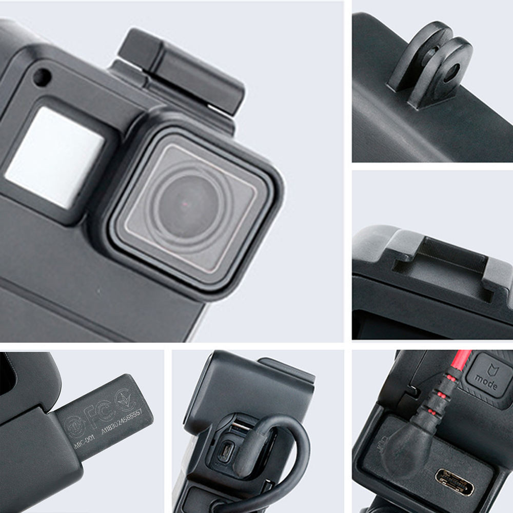 HONGDAK Action Camera Microphone Adapter Frame Black Housing Cover for GoPro 7 6 5 Action Camera Vlog Accessories
