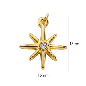 Ciondolo a Stella Esagonale in Acciaio Inossidabile con Zirconi e Cristalli, Charm in Pietra Naturale per Creazione di Gioielli - Product Image 3