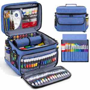 Étui de rangement portable pour peinture acrylique avec bandoulière et poignée, sac de transport pour fournitures artistiques avec séparateurs amovibles et poche supplémentaire - Product Image 1
