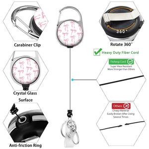 Wholesale pink bow tie 360-degree rotating back <b>clip</b> with dog <b>buckle</b> webbing lanyard horizontal and vertical card holder ID - Product Image 2