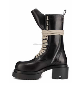 Bottes <span class=keywords><strong>Chelsea</strong></span> unisexe en cuir de veau noir à lacets, talon compensé de 6,35 cm, style habillé, en cuir, pour homme - Product Image 6