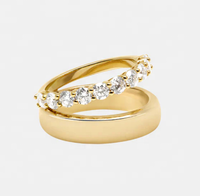 YUNCHENG Bague double bande ronde plaquée or 18 carats, conçue pour les mariages, les fêtes et le quotidien, en argent sterling 925 pour femmes