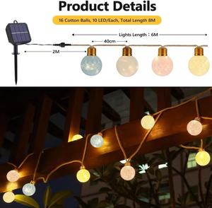 8M Solar LED <b>String</b> Lights Outdoor Weatherproof RGB/Warm White with 16 Cotton <b>Balls</b> IP65 Rated for Garden & Parties - Product Image 4