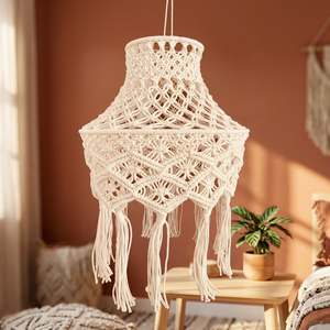 Bohemian <b>Macrame</b> Lampshade Handmade Cotton Pendant <b>Light</b> Cover Irregular Tassel Hanging Lamp <b>Shade</b> for Living Room Home Decor - Product Image 3