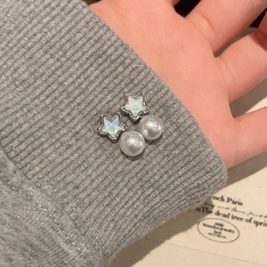 S925 Pure Silver <b>Light</b> Luxury <b>Star</b> Pearl Earrings for Women High-End Niche Design Fashionable Blue Color - Product Image 1