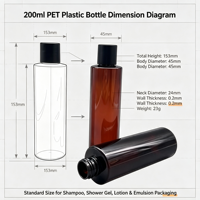 Bouteille distributrice en plastique PET de 200 ml, bouteille rechargeable pour shampoing, gel douche, émulsion, emballage personnalisé