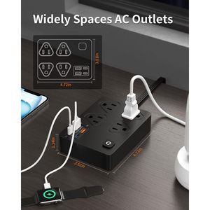 Power Strip 4 AC Outlets 4 <b>USB</b> Ports 6Ft Flat <b>Plug</b> Surge Protector Charging Station - Product Image 3