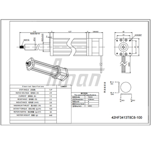 มอเตอร์สเต็ปเปอร์ไฮบริด NEMA 17 รุ่น 42HF3413T8C8-100 แบบ 2 เฟส แรงขับ 50N สำหรับควบคุมวาล์วเซมิคอนดักเตอร์ อุปกรณ์ทางการแพทย์ - Product Image 6