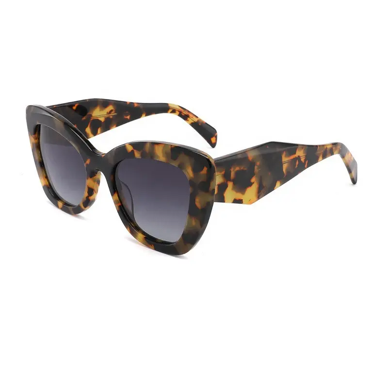 Lunettes de soleil polarisées uv400 de luxe pour femmes, à la mode, design de votre propre grand léopard noir oeil de chat, lunettes de soleil en acétate 2022