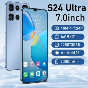 S 24 plus เทคโน Android มือถือ 5G สมาร์ทโฟนกระเป๋าโทรศัพท์มือถือราคาถูกโทรศัพท์มุมมองสีดํา