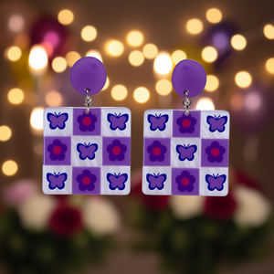 Orecchini pendenti quadrati con motivo a farfalla viola Angelina, gioielli alla moda in resina acrilica per donna, stile trendy da festa - Product Image 2