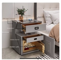 Table de chevet minimaliste intelligente avec coffre-fort dissimulé, chargeur sans fil, éclairage LED, haut-parleur Bluetooth, plateau en verre trempé, pour hôtel et maison