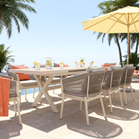 Ensemble de salle à manger d'extérieur pour 8 à 10 personnes, table de patio extensible en aluminium avec plateau en WPC et chaises en corde KD, imperméable, antirouille, certifié CE