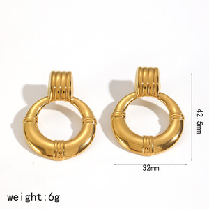 Pendientes de aro de acero inoxidable con diseño geométrico para mujer, uso diario, tono dorado y plateado TE60584 - Product Image 4