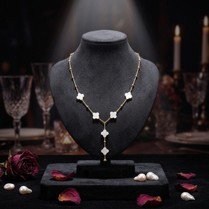 Alla Moda Collana con Ciondolo a Quadrifoglio in <span class=keywords><strong>Acquamarina</strong></span> Naturale Placcata Oro 18K in Acciaio Inossidabile per Donne - Product Image 3