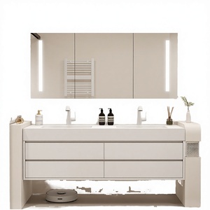 Luxury Hotel 60-Inch Water Resistant Wood Finished Wall-Mounted <b>Bathroom</b> Vanity with Smart <b>Mirror</b> Copper Drainer Modern Design - Product Image 2