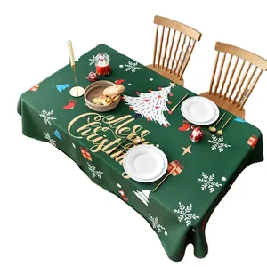 新设计红色圣诞桌布亚麻涤纶桌布，带圣诞椅套的季节性矩形桌布