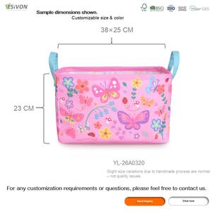 Cesta de Almacenamiento de Algodón y Lino con Diseño de Mariposa Rosa, Rectangular, Plegable, con Asas, para Cuarto de Niñas, Regalo para Baby Shower - Product Image 3