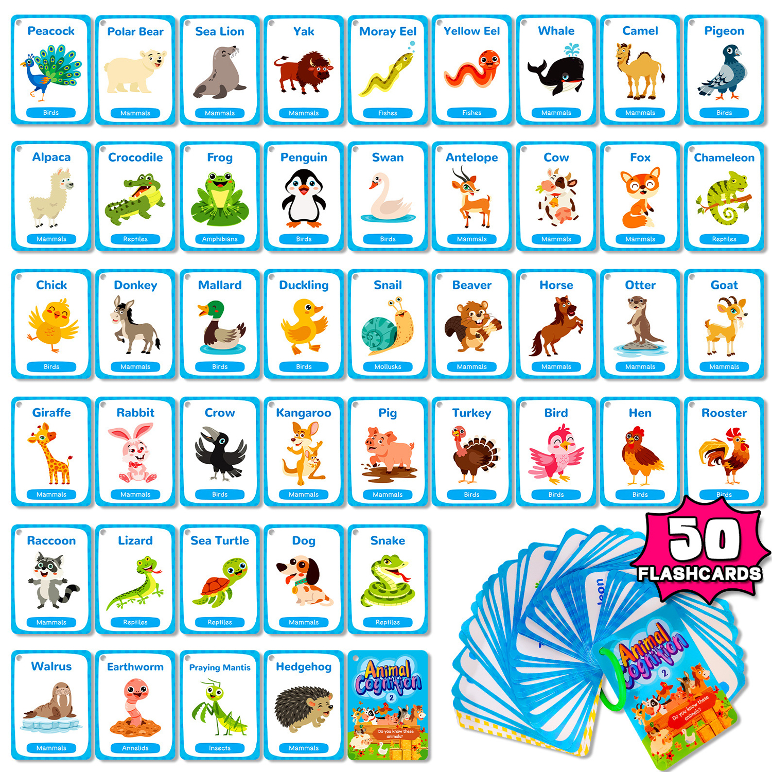 50 Fun Animal Recognition Cards for Early English Language Learning Children's Creative Paste Toy Made Paper Intelligently