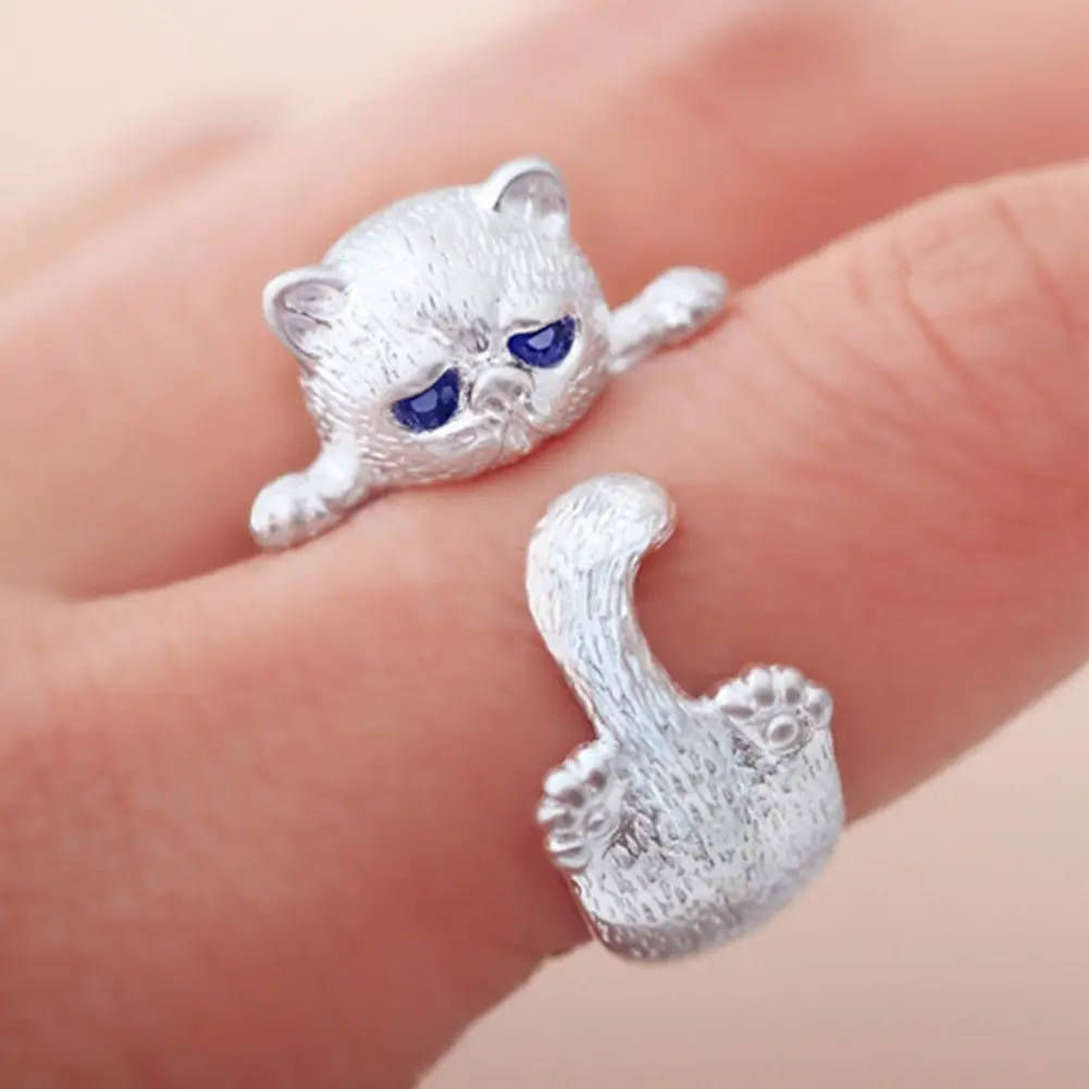 Free Shipping New Fashion Ladies Cute Adjustable Silver Color Plated Animal Cat Ring Women Jewellery