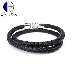 जेंटस गहने व्यक्तिगत स्टेनलेस स्टील ब्रेसलेट पुरुषों चमड़े के कंगन फैशन काले चमड़े के कंगन - Product Image 5