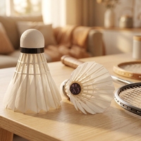 Volant de badminton Huamei A3 en plumes d'oie, blanc naturel, tête en liège composite 2 couches, conception robuste anti-chocs et durable