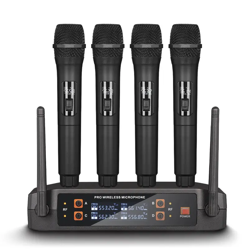 Microfono professionale Wireless4 canali microfono Karaoke dinamico portatile per Band DJ Party Stage Church Show