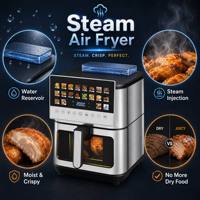 Nueva Freidora de Aire Digital Inteligente de 9L con Vapor, Arranque Retardado, Calentamiento Dual Superior e Inferior, 20 Programas Automáticos, Sin Aceite, Acero Inoxidable