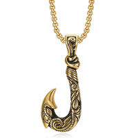 Collier tendance en acier inoxydable avec pendentif hameçon, style pêche en plein air, longue chaîne polyvalente pour pull, accessoires hip-hop