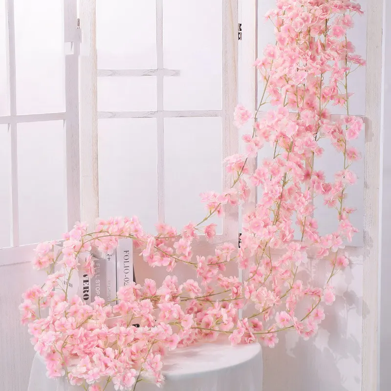 Enredadera de Color rosa de SN-M145, flor Artificial de seda, flor de mimbre decorativa, guirnalda de flores de cerezo