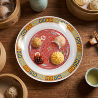 Assiette ronde en mélamine rouge chinoise de 7 pouces, incassable, compatible lave-vaisselle, avec logo personnalisé pour les dim sum