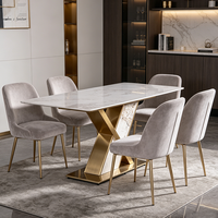 Table Salle à Manger Complet Avec 6 Chaise Haute Qualité Salle à Manger Moderne de Luxe Table à Manger en Métal Avec Plateau en Marbre