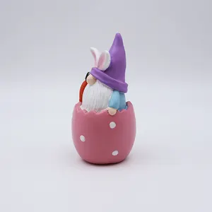 Mini estátua 3D decorativa para festival de jardim hme artesanal personalizada, presente de orelhas de coelho gnomo rosa em resina fofa