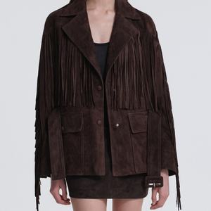 Chaqueta Bomber de Gamuza Vintage de Lujo Estilo Western Personalizada para Mujer, Abrigo Vaquero Marrón para Dama - Product Image 3