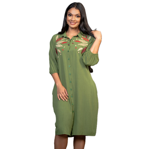 Vestido Camisero Corto de Gasa con Detalles Bordados, Antiarrugas, Elegante e Informal, de Alta Calidad, Precio al por Mayor - Product Image 2