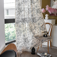 Rideau occultant de balcon en tissu uni noir et blanc, style japonais, peinture à l'encre de pivoine, pour quelques maisons d'hôtes