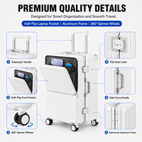 Ensemble de bagages en aluminium à ouverture frontale avec compartiment pour ordinateur portable, valise à roulettes pour voyages d'affaires à accès rapide