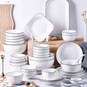 Juego de vajilla de cerámica personalizada para restaurante y hogar, color blanco, barato, venta al por mayor