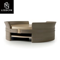 Nouvelle arrivée, table basse unique en cuir antique, meubles de salon, table basse ronde de luxe avec plateau en marbre, table basse à café et à thé