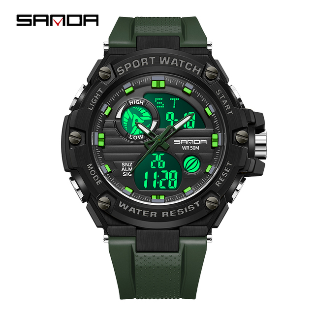 SANDA 3196 New Style OEM Superior Man Digital Watch Low Price Silicone Band Luminous Calender Dual Display Sports Watch Supplier