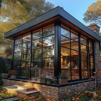 Gazebo Moderno de Aluminio para Jardín, Ecológico, con Ventanas Abatibles y Puertas Corredizas de Vidrio, Diseño de Pérgola