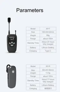 JT-301 1 Way Whisper Audio Tour Guide System Headsets Wireless Microphone Receiver And Transmitter For Meeting Factory