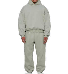 Sudadera con capucha recortada lisa en blanco de algodón de 380g personalizada para hombre, ropa de calle de gran tamaño personalizada, conjunto de sudaderas con capucha de invierno para hombre de peso pesado - Product Image 3
