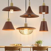 Lámpara Colgante LED de Hierro Forjado de Estilo Japonés Minimalista, Altura Ajustable, Acabado en Veta de Nogal para Decoración Vintage en Comedores