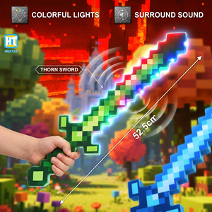ดาบของเล่น HTL มีเสียงและไฟ LED พลาสติกเรืองแสง ดาบพิกเซลสำหรับเด็กผู้ชาย อุปกรณ์เสริมสำหรับเกม ดาบไลท์เซเบอร์ - Product Image 1