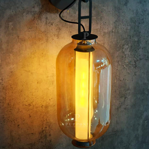 Industrial Style Amber Glass <b>Wall</b> Lamp Black Iron Frame LED <b>Wall</b> <b>Sconce</b> For Hotel Cafe Bedroom Ambient <b>Lighting</b> - Product Image 3